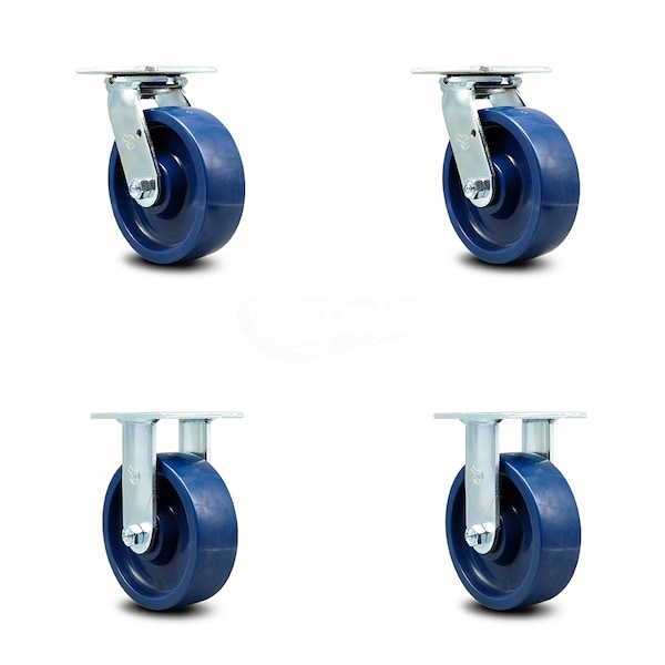 Service Caster 6 Inch Solid Polyurethane Caster Set with Roller Bearings 2 Swivel 2 Rigid SCC SCC-30CS620-SPUR-2-R620-2 - main